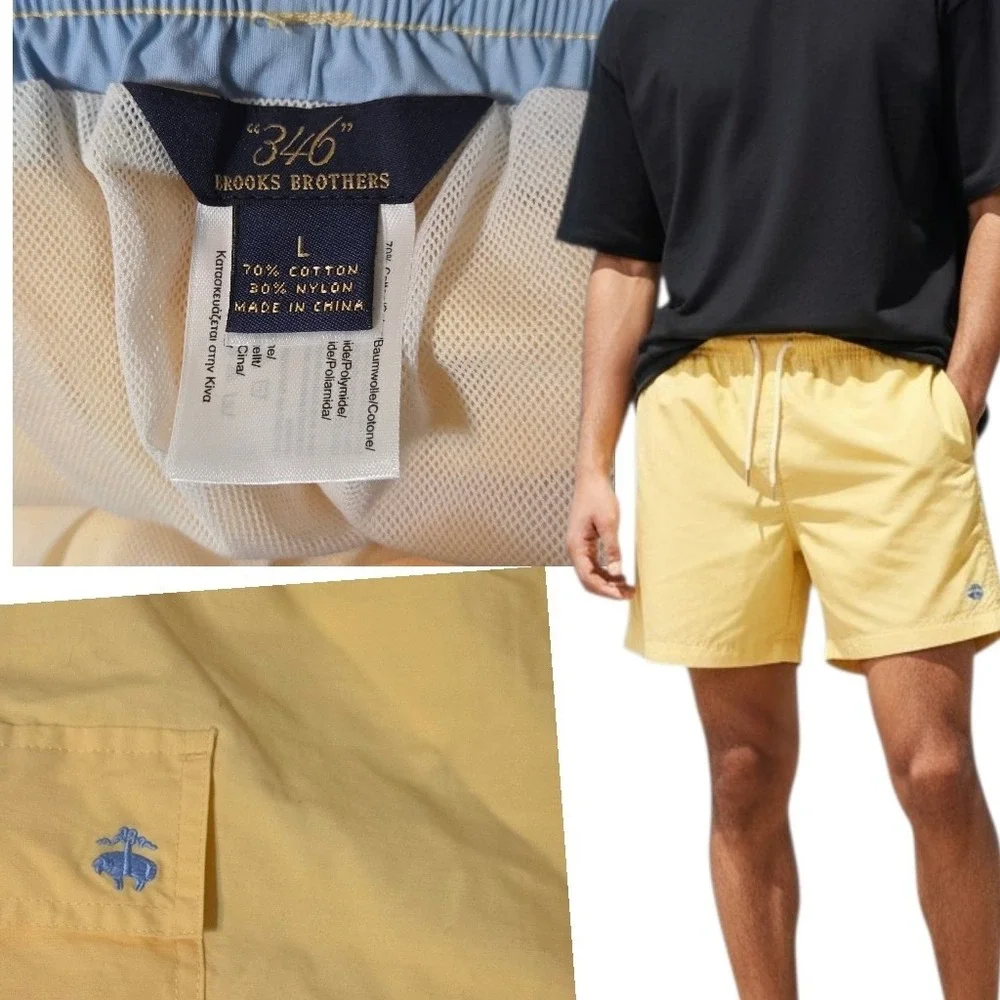 Brooks Brothers Swim Trunks Mens L Yellow Mesh Lined Board Shorts Golden Fleece